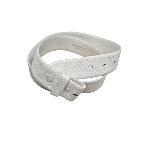 Vintage Lejon 80s 90s White Leather Belt Shrunken Grain Cowhide Silver Buckle 34 - Picture 1 of 8